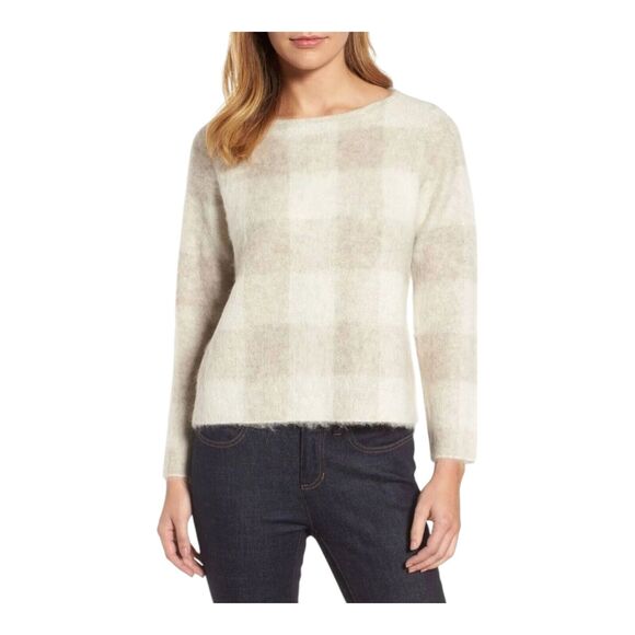 Eileen Fisher Brushed Alpaca Mohair Sweater Bateau Neck Top Womens Large $278 - Picture 1 of 9